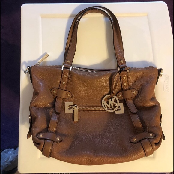 LARGE MICHAEL KORS BEDFORD COGNAC PEBBLE LEATHER DOME CONVERTIBLE SATCHEL XBODY - Picture 2 of 10